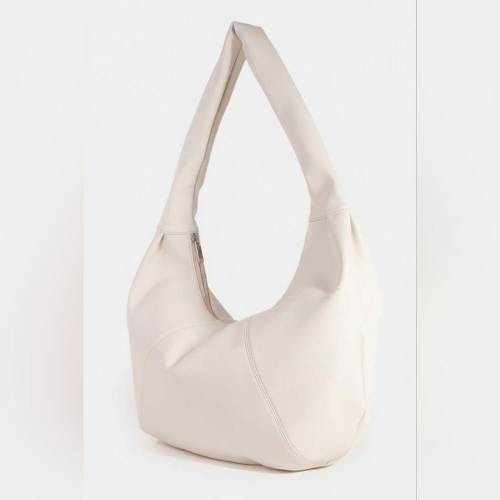 Fame USA Panel Stitch Crescent Faux Leather Cream Color Shoulder Bag